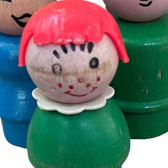 Vintage Fisher-Price Little People All Wood Lady Girl Man Cowboy 7 Piece Bundle - Picture 16 of 16